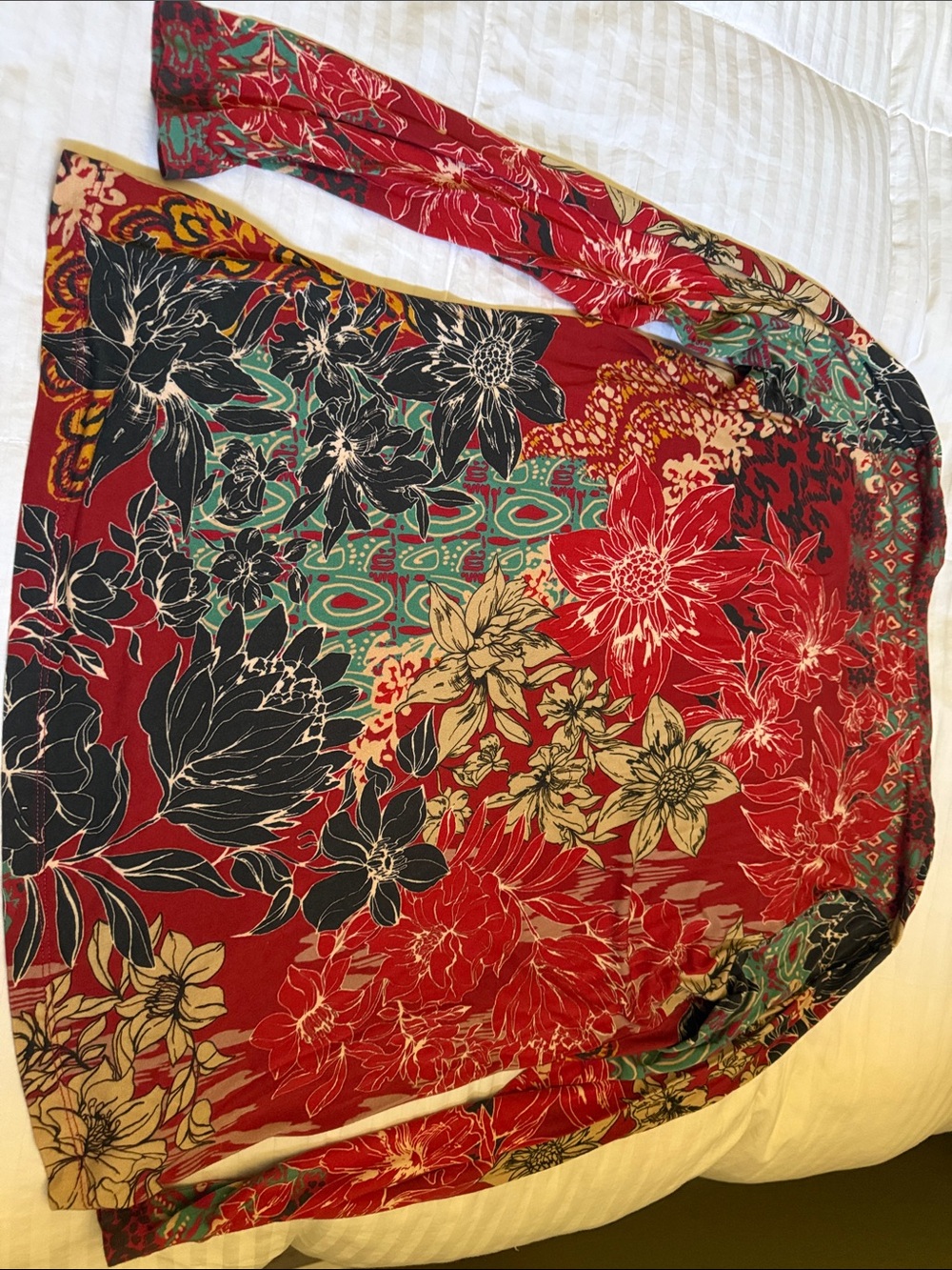 Johnny Was Multicolor Floral & Abstract Print V-Neck Top - Picture 5 of 5